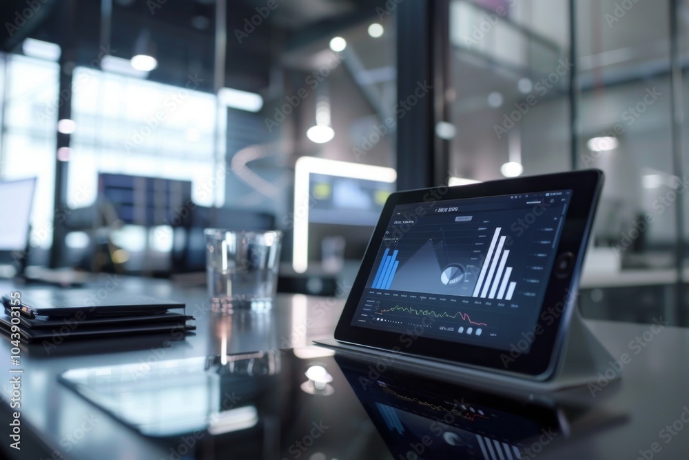 Analyzing data on a tablet in modern office Analyzing data on a tablet in modern office