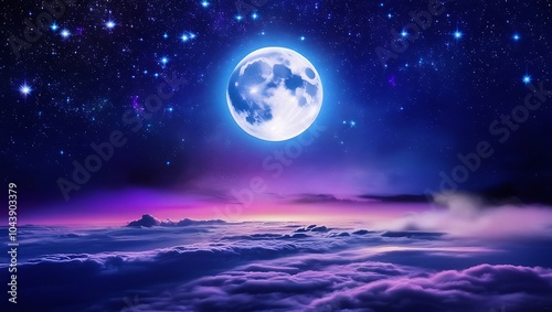 Magical moon wallpaper with vibrant stars and a dark horizon