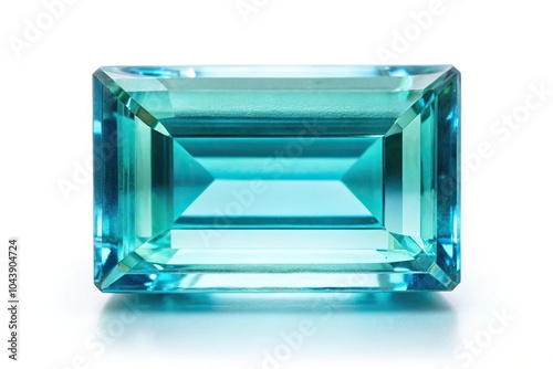 Rectangle cut aquamarine gemstone on white background photo