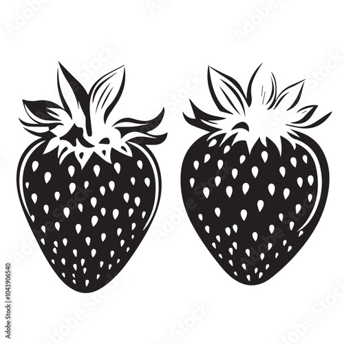 Strawberries In cartoon, hand-drawn flat style. image for social media, websites and UI. Isolated 2D vector design in logo, icon, sketch style, simple line vector, single color. AI Generative Art.