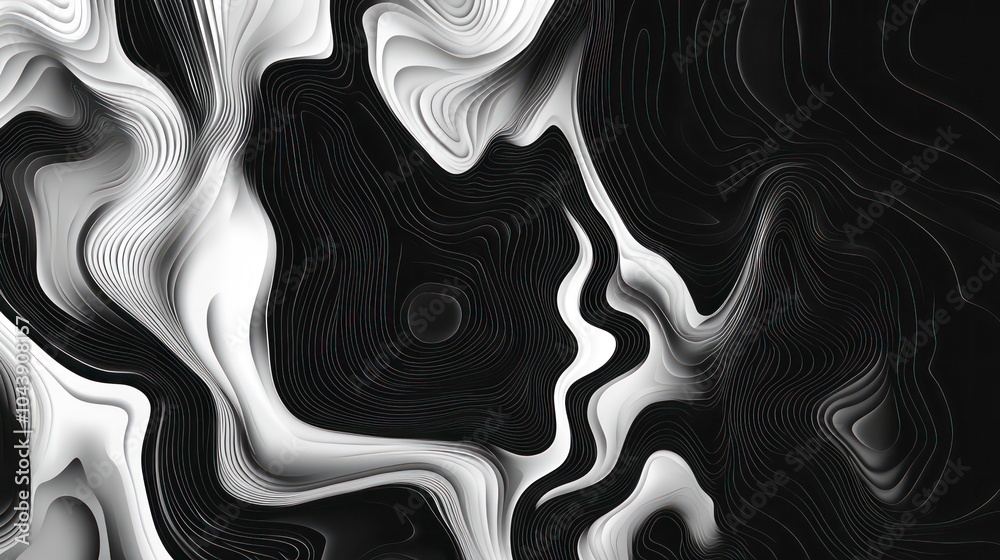 Abstract black and white swirling pattern with thin lines. Abstract black and white swirling pattern with thin lines.