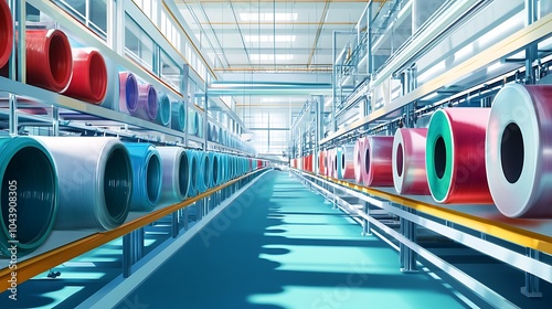 Wallpaper Mural Industrial Factory Interior with Reels of Colored Material. Torontodigital.ca