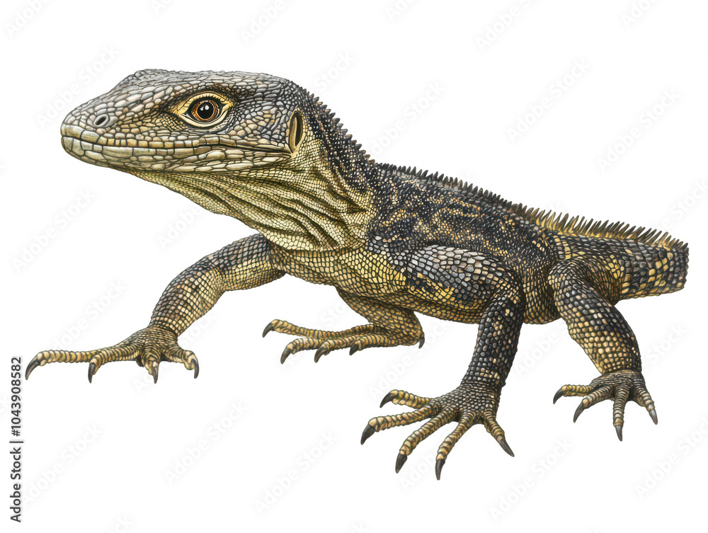 Detailed illustration of a monitor lizard, showcasing its textured scales and sharp claws. Detailed illustration of a monitor lizard, showcasing its textured scales and sharp claws.