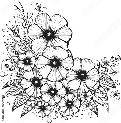 Wallpaper Mural Set of a decorative stylized cosmos flower isolated on white background. Highly detailed vector illustration, doodling and zentangle style, tattoo design blossom cosmos, cosmos flower line drawing Torontodigital.ca