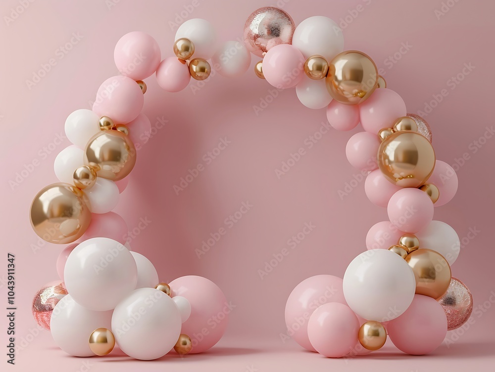 3d render of white and pink balloons in the shape of a arch 3d render of white and pink balloons in the shape of a arch