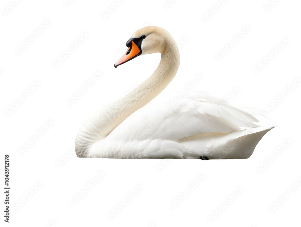 Fototapeta premium Elegant white swan gracefully floats on a serene water surface, showcasing its striking beauty and poise.