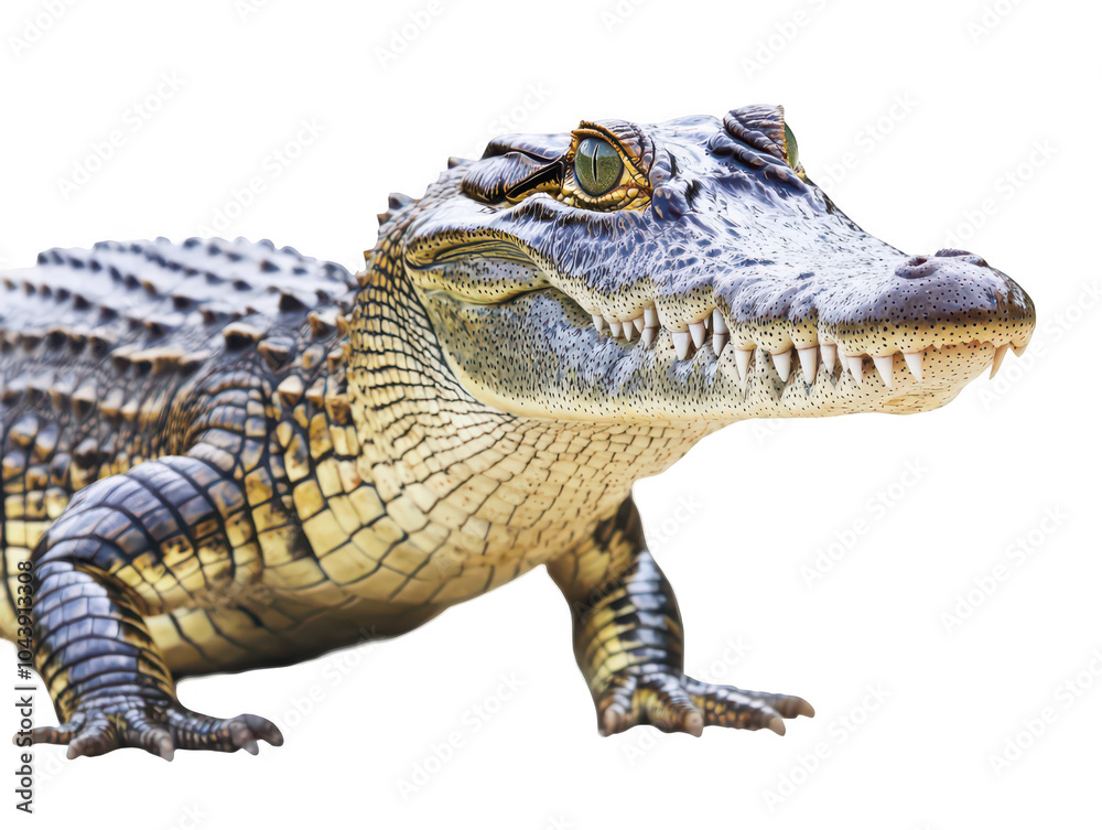 Obraz premium Close-up of a crocodile showcasing its powerful jaws and textured scales.