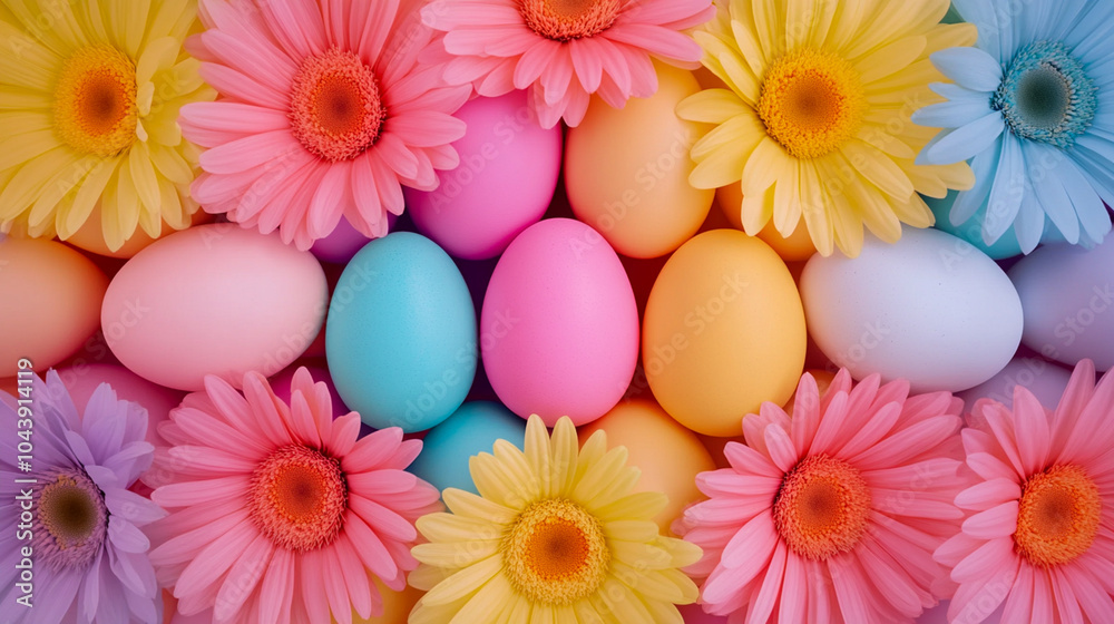 Vibrant kaleidoscopic pattern of Easter eggs and flowers in radiant pastel hues spinning in a hypnotic, playful motion abstract celebration of spring and Easter Vibrant kaleidoscopic pattern of Easter eggs and flowers in radiant pastel hues spinning in a hypnotic, playful motion abstract celebration of spring and Easter