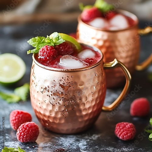 Wallpaper Mural Refreshing Raspberry Moscow Mule Cocktail in Copper Mug. Torontodigital.ca