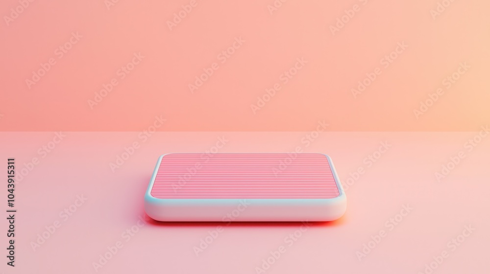 A sleek, pink rectangular object on a soft pink background, creating a minimalist and modern aesthetic.