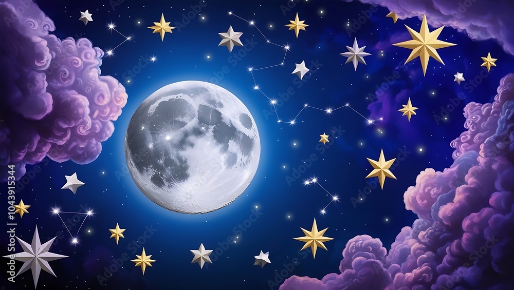 Fototapeta premium Stunning moon wallpaper showcasing peaceful clouds and glowing stars