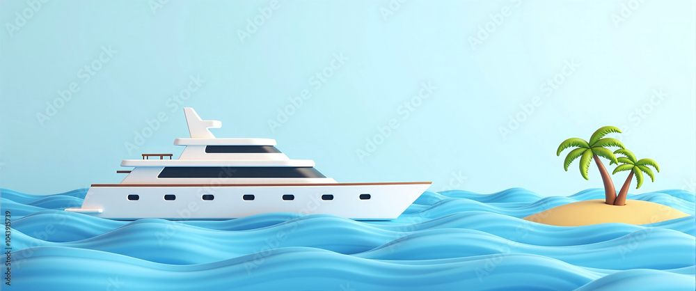 Graphic illustration of a passenger ship or cruise ship traveling to vacation destinations on the world's oceans, ocean tourism and cruises Graphic illustration of a passenger ship or cruise ship traveling to vacation destinations on the world's oceans, ocean tourism and cruises