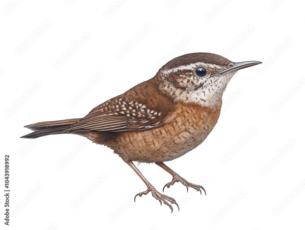 Fototapeta premium Detailed illustration of a small brown bird with intricate feather patterns.