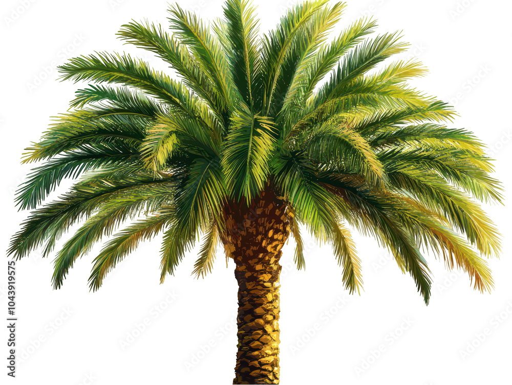 Lush green palm tree against a clear sky, symbolizing tropical beauty and serenity. Lush green palm tree against a clear sky, symbolizing tropical beauty and serenity.