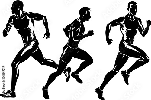  Jogging man, running athlete, runner vector silhouettes