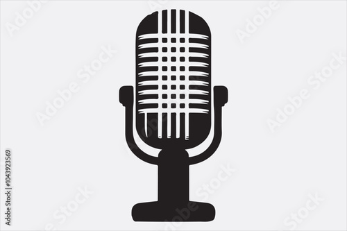 A black vector illustration of a logo style microphone