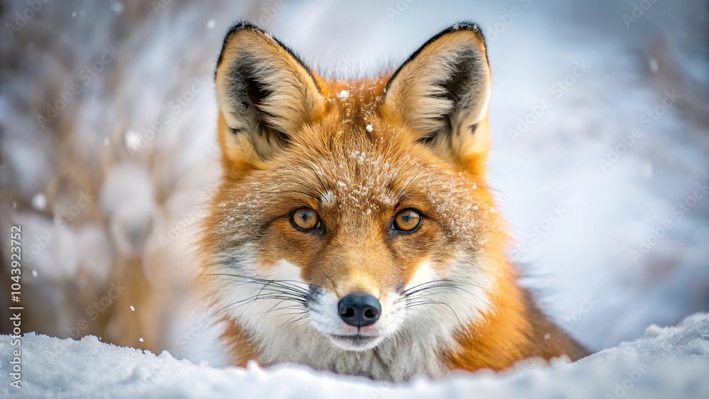 Red fox in winter among snow, Extreme Close-Up Red fox in winter among snow, Extreme Close-Up