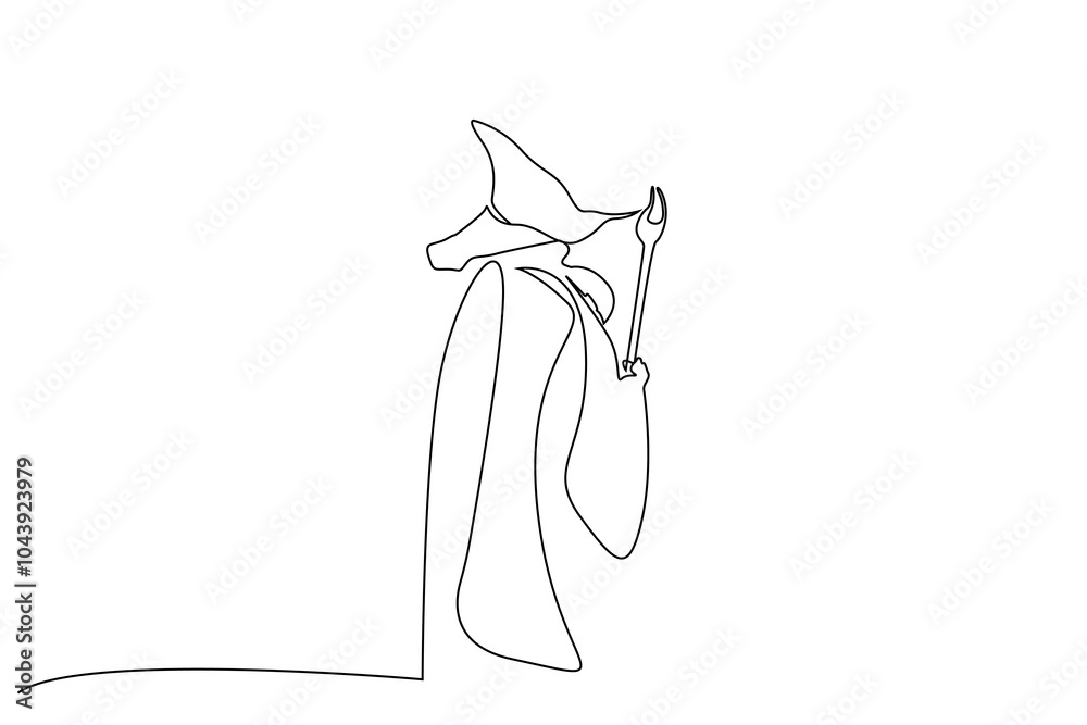 Obraz premium old man wizard staff medieval life one line art design vector