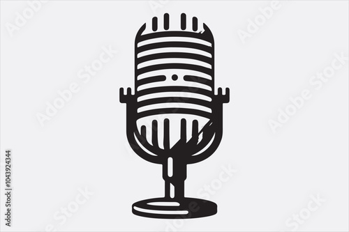 A black vector illustration of a logo style microphone