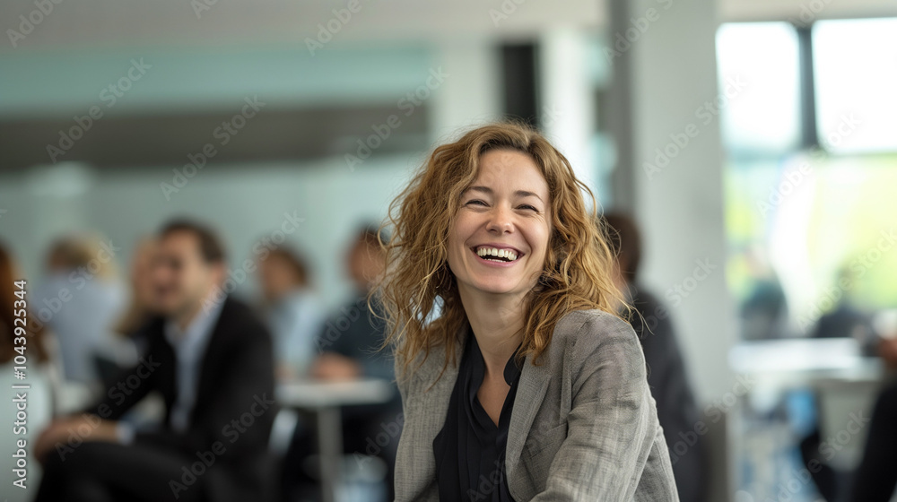 Fototapeta premium Caucasian woman laughing at a business conference. 
