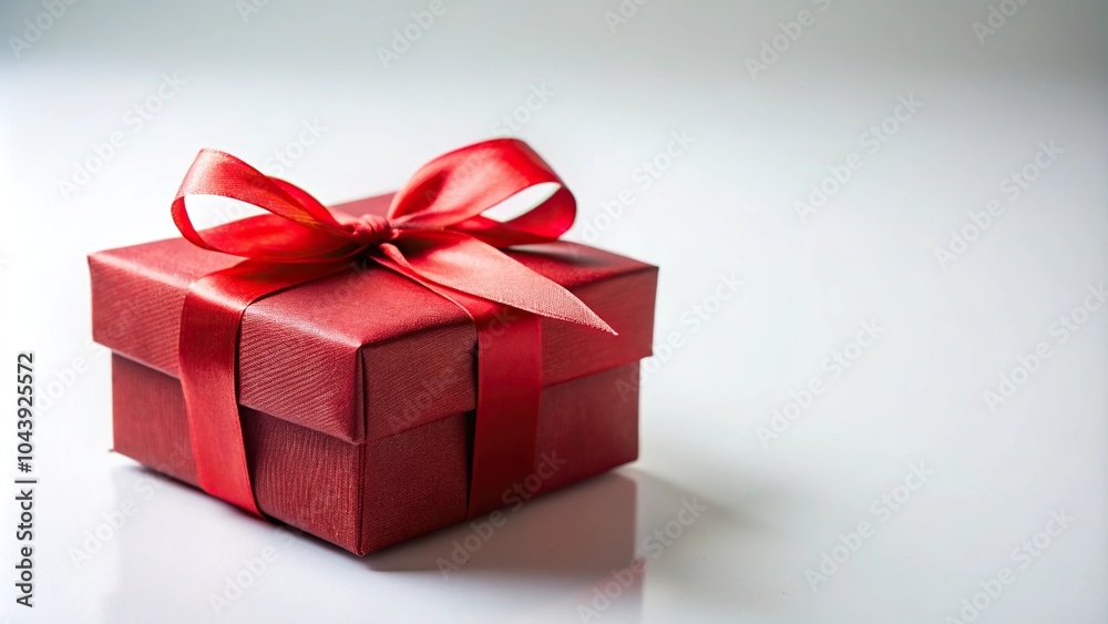 red gift box with ribbon on blank background