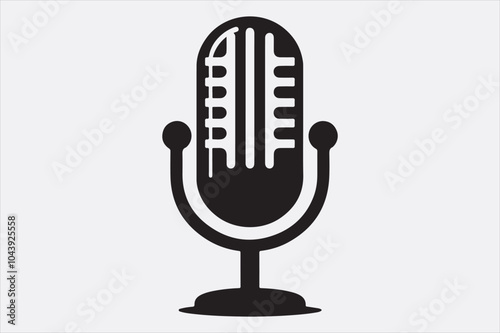 A black vector illustration of a logo style microphone