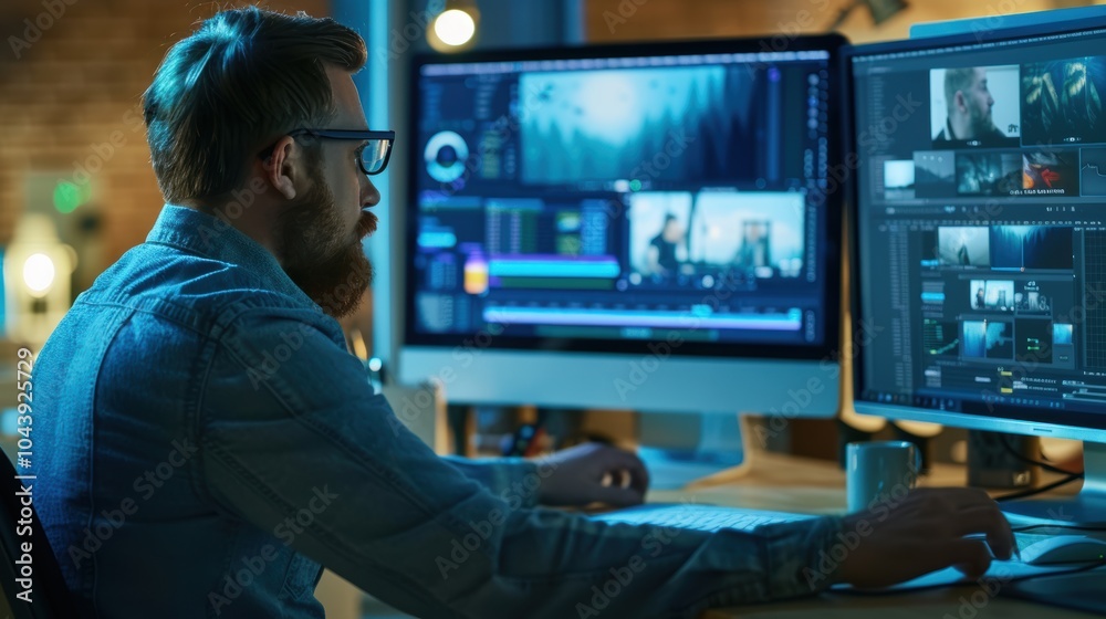 Graphic Designer Engaged in Online Software Tutorial for Skill Enhancement and Professional Growth