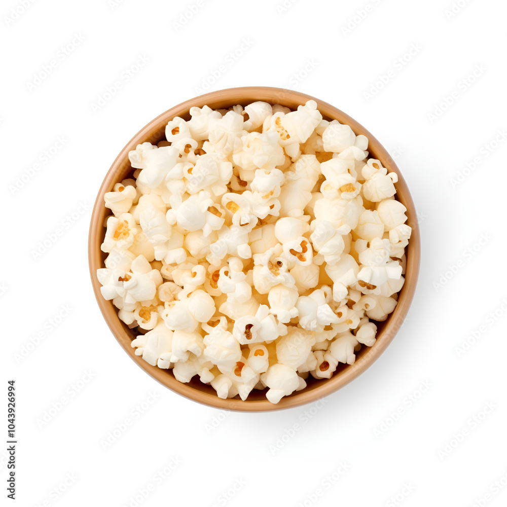 Popcorn in a wooden bowl isolated on a white background Popcorn in a wooden bowl isolated on a white background