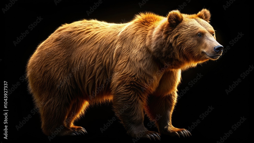 Fototapeta premium Impressive silhouette of a brown bear against a stark black background, capturing the essence of wildlife photography in a striking and artistic manner.