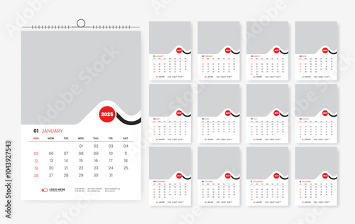 2025 wall calendar design, 12 page calendar design template