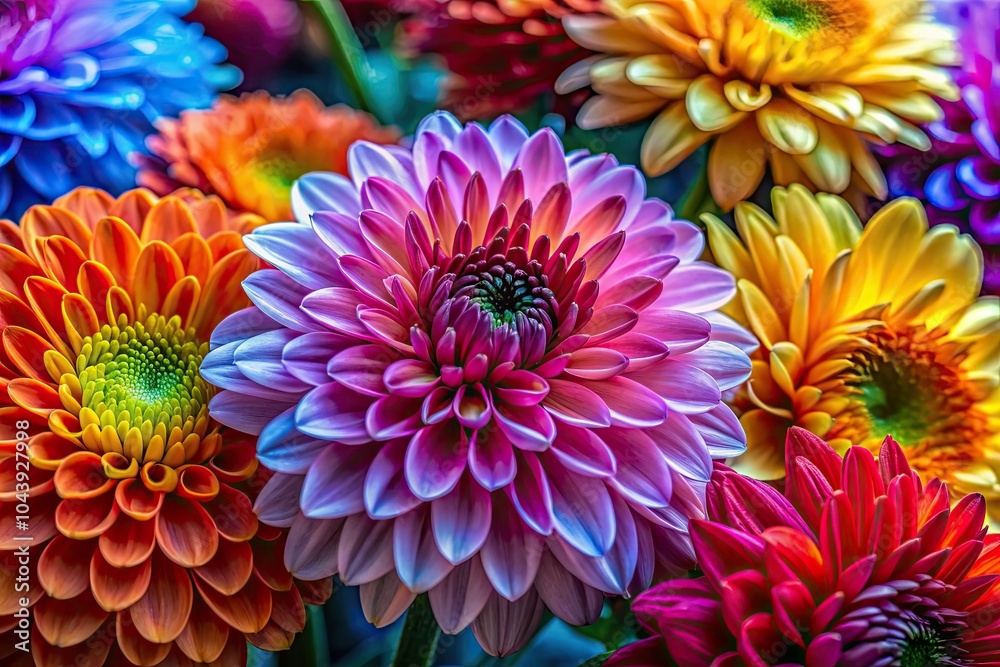 In a close-up view, vibrant flowers bloom, highlighting their detailed petals and showcasing nature's beauty, drawing admiration and joy from anyone who beholds them.