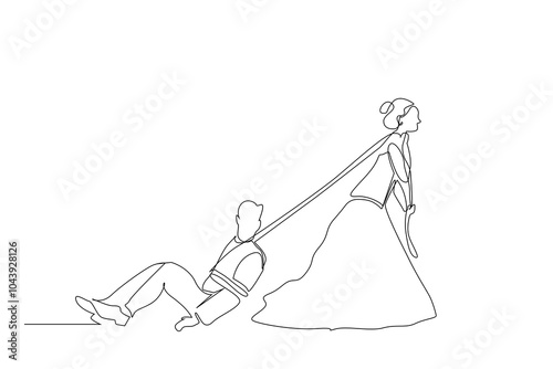 couple marriage manipulate woman dominant character problem relationship one line art design vector
