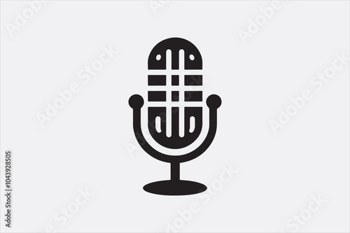 A black vector illustration of a logo style microphone