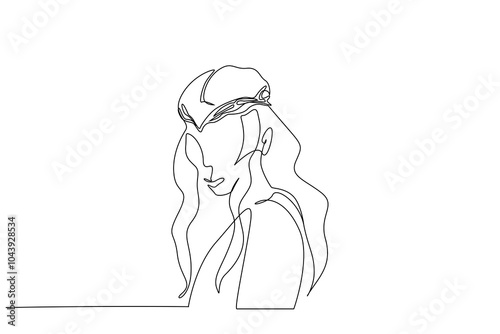 woman princess medieval vintage retro crown dress portrait one line art design vector