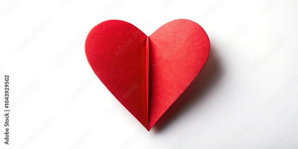 Fototapeta premium Red heart shape made of paper on white background