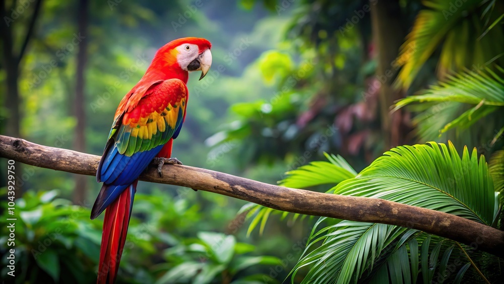 Scarlet Macaw perched on branch in rainforest Scarlet Macaw perched on branch in rainforest