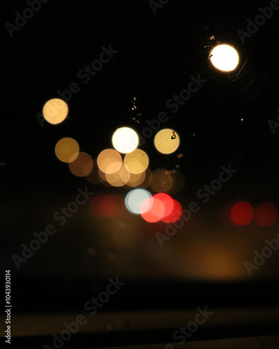 driving bokeh lights in rain
