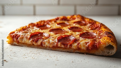 Obraz na płótnie playful slice of pepperoni pizza floating whimsically against a bright white background showcasing its delicious toppings in a fun eyecatching design w salonie