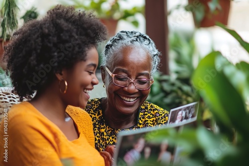 Happy family moment with tablet in lush greenery
