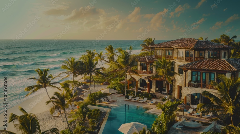 Naklejka premium Luxury Oceanfront Villas Banner for Exclusive Resort Offers - Book Your Dream Getaway Now