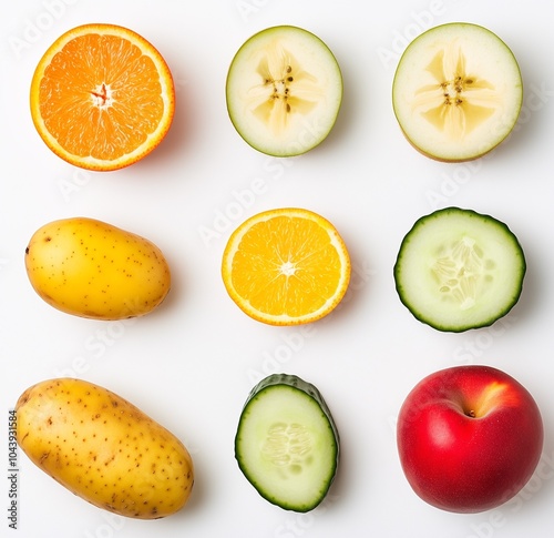 Wallpaper Mural fruits and vegetables sliced isolated on white background Torontodigital.ca