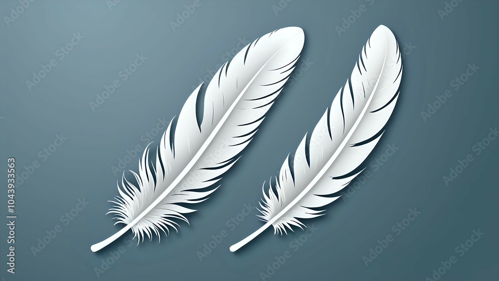 Two white feathers against a blue background. Two white feathers against a blue background.