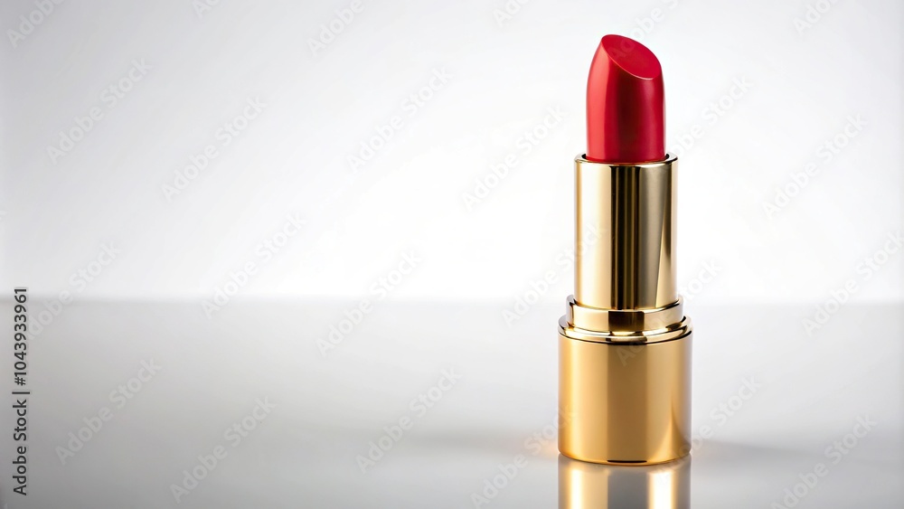 Red lipstick with gold cap on white background Red lipstick with gold cap on white background