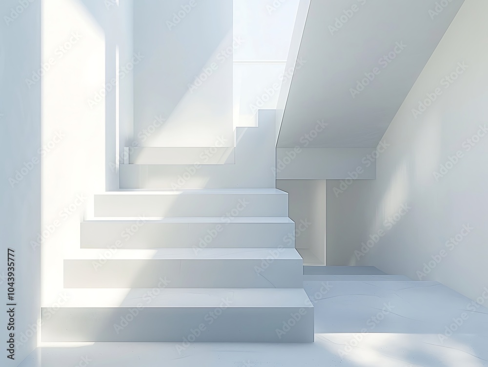 Fototapeta premium White stairs with shadow on wall, interior design concept. 3d render