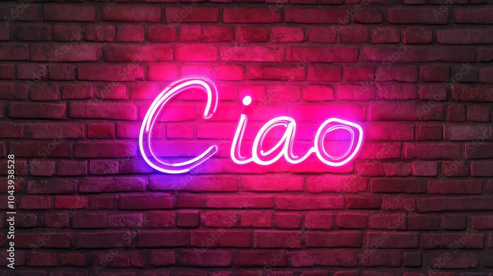 Fototapeta premium Ciao Neon Sign: A vibrant pink and purple neon sign spelling 