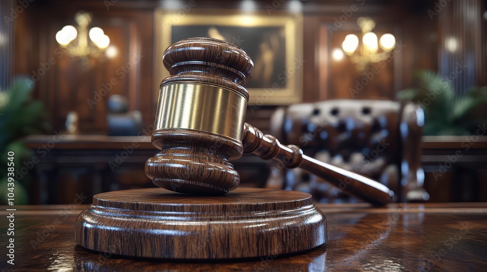 realistic 3d rendering of a wooden judges gavel polished and glossy placed on a stand symbolizing justice and law showcasing attention to detail and craftsmanship in a courtroom setting realistic 3d rendering of a wooden judges gavel polished and glossy placed on a stand symbolizing justice and law showcasing attention to detail and craftsmanship in a courtroom setting