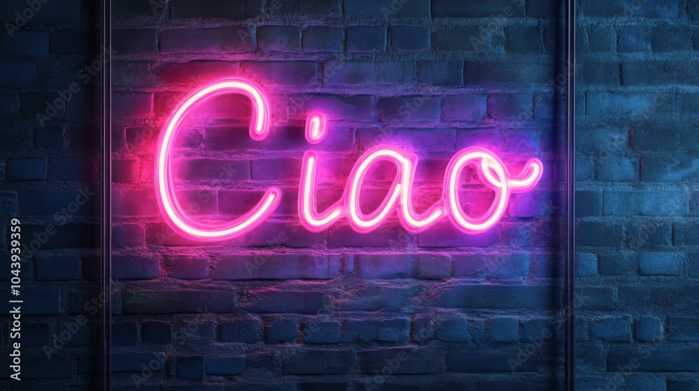 Ciao Neon Sign: A vibrant pink neon sign spelling Ciao Neon Sign: A vibrant pink neon sign spelling