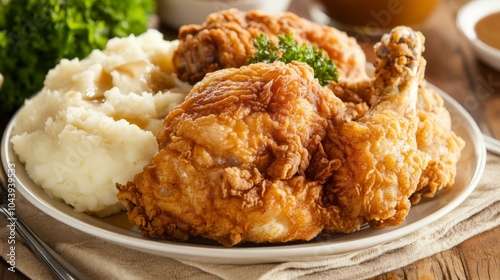 Crispy Fried Chicken with Mashed Potatoes and Gravy