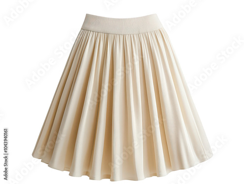 Beige pleated skirt with a flared silhouette and elastic waist. photo