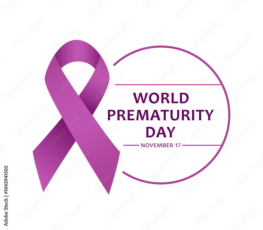 World Prematurity Day, vector design for poster, sign or banner. Purple ribbon and text World Prematurity Day, november 17 isolated on white background. World Prematurity Day, vector design for poster, sign or banner. Purple ribbon and text World Prematurity Day, november 17 isolated on white background.